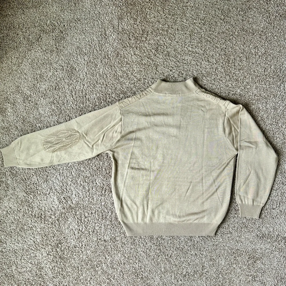 Stacy Adams‎ I Men's Tan Cable Knit 1/4 Zip Sweater I XL I Elbow Patches I Golf